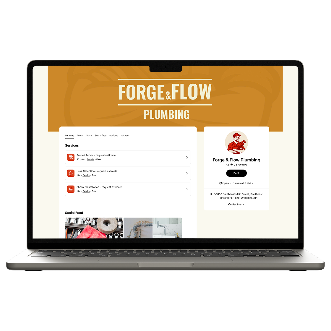 booking page mockup in ServiceForge